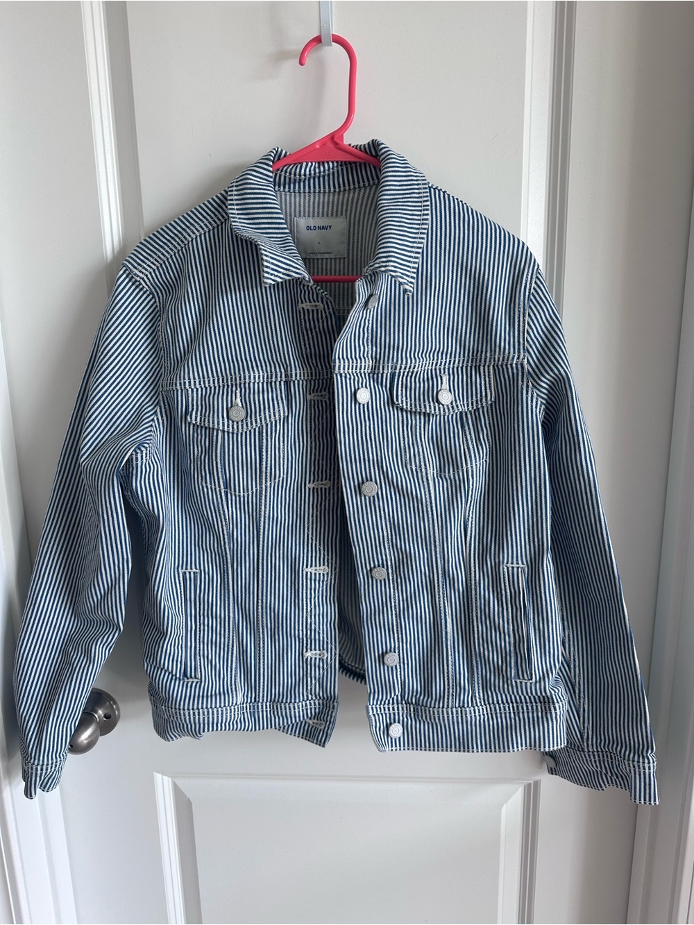 Old Navy Blue and White Striped Shirt Jacket